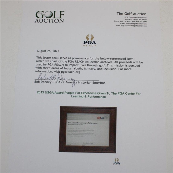 2013 USGA Award Plaque For Excellence Given To The PGA Center For Learning & Performance