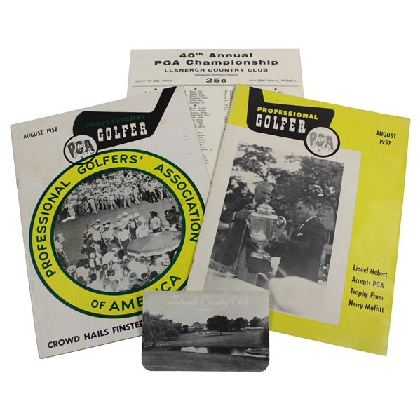 1957 & 1958 PGA Golfer Magazines w/1958 PGA Pairing Sheet & Llanerch CC Scorecard