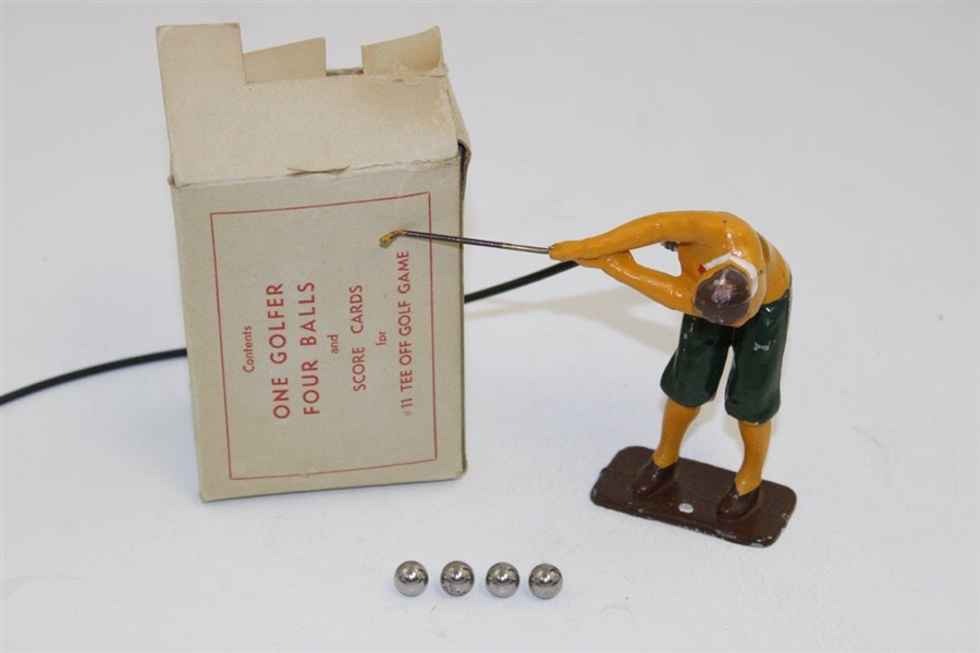 Cable Operated Swinging Golfer w/Original Box & Four (4) Steel Golf Balls