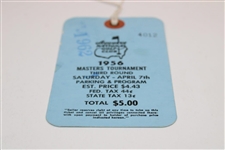 1956 Masters Tournament Third Round Saturday Ticket #4012 - Jack Burke Winner