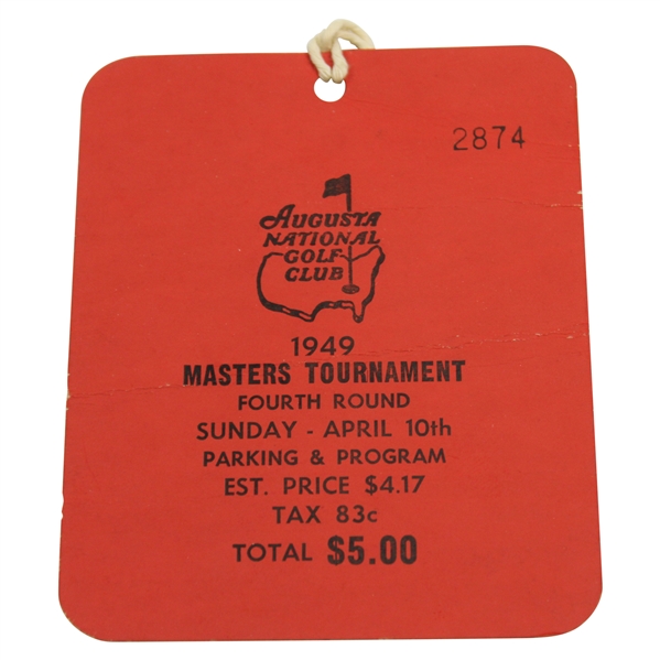 1949 Masters Tournament Fourth Round Sunday Ticket #2874 - Sam Snead Winner