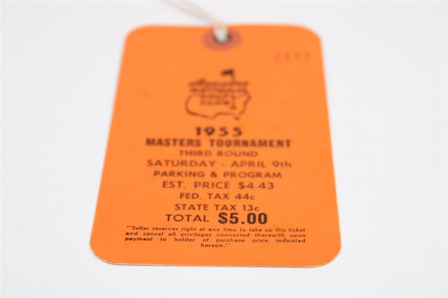 1955 Masters Tournament Third Round Saturday Ticket #2177 - Cary Middlecoff Winner