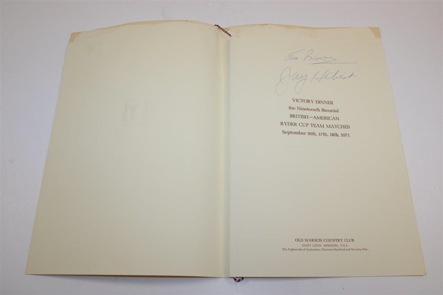 1971 Ryder Cup Victory Menu Signed By Captains