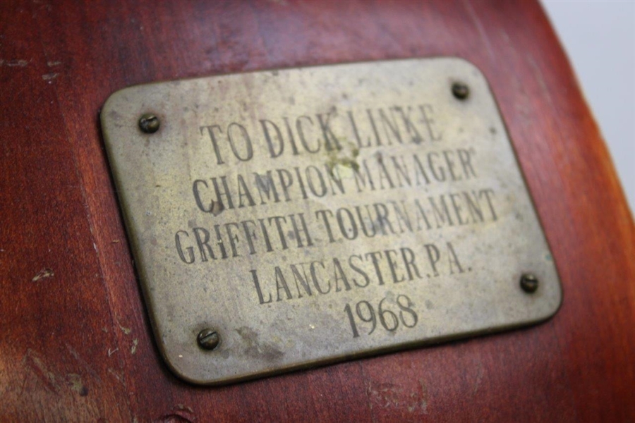 Jumbo Golf Club with 1968 Victory Plate to Dick Linke - Griffith Tournament Champion Manager