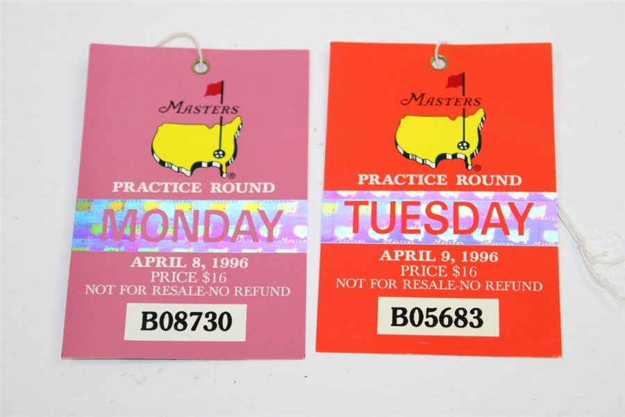 1995 Masters Tournament Mon-Tues-Wed Tickets & 1996 Mon-Tues Tickets - Tiger Masters Debut