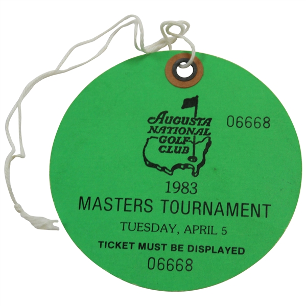 1983 Masters Tournament Tuesday Ticket #06668 Signed by John Mahaffey JSA ALOA