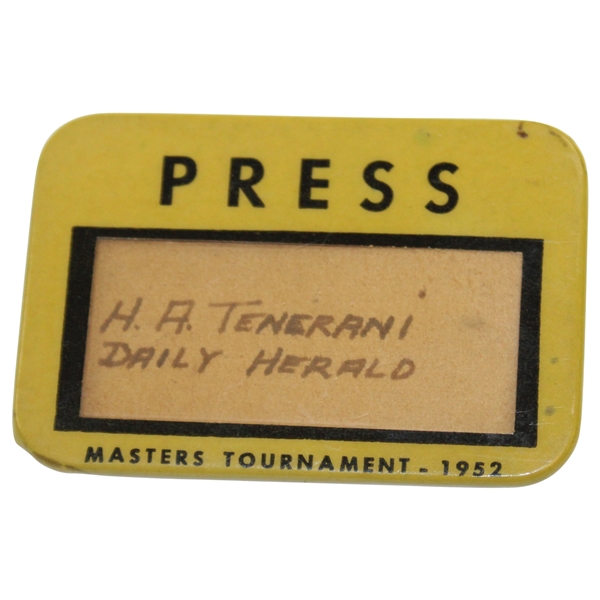 1952 Masters Tournament Press Badge - H.A. Tenerani - Daily Herald