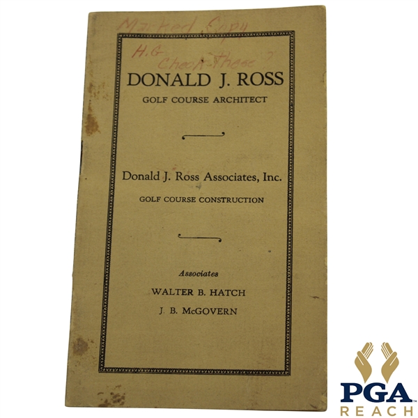 1930 Donald Ross Golf Course Architect Partial List of Prominent Golf Courses Booklet