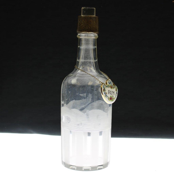 Circa 1910-1911 Hawkes Cut Glass Whiskey Decanter w/Bone China Rum Label - 11 ½” tall