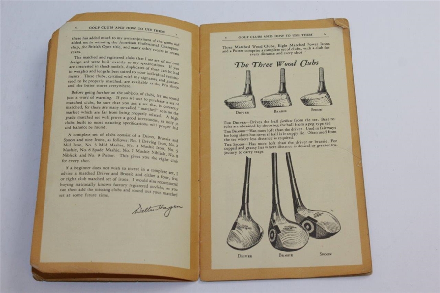 1929 'Golf Clubs and How To Use Them' Booklet by Waltern Hagen