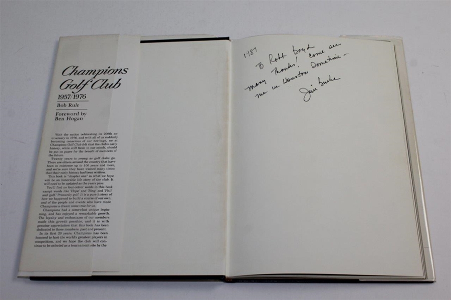 Champions Golf Club: 1957-1976' Book by Bob Rule Inscribed by Jim Burke
