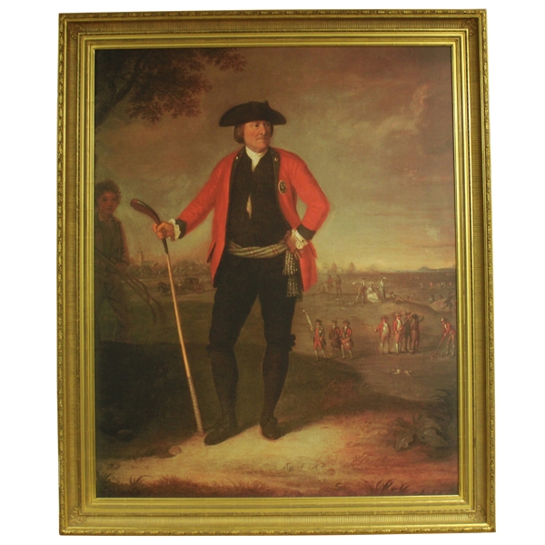 Extra Large Scale Red Coat Golfer Standing with Playclub Reproduction Print - Deluxe Framed