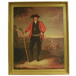 Extra Large Scale Red Coat Golfer Standing with Playclub Reproduction Print - Deluxe Framed
