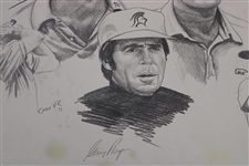 Gary Player Signed Original Big 3/Seve/Trevino/Norman/Watson Pencil Sketch by Artist Cayle V.R JSA ALOA