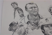Gary Player Signed Original Big 3/Seve/Trevino/Norman/Watson Pencil Sketch by Artist Cayle V.R JSA ALOA