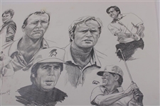 Gary Player Signed Original Big 3/Seve/Trevino/Norman/Watson Pencil Sketch by Artist Cayle V.R JSA ALOA