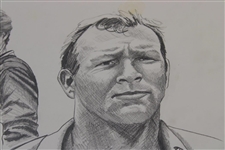 Gary Player Signed Original Big 3/Seve/Trevino/Norman/Watson Pencil Sketch by Artist Cayle V.R JSA ALOA