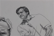 Gary Player Signed Original Big 3/Seve/Trevino/Norman/Watson Pencil Sketch by Artist Cayle V.R JSA ALOA