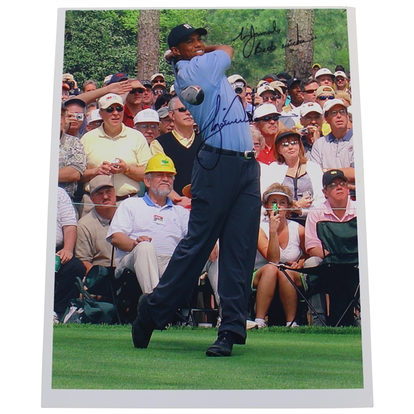 Tiger Woods Signed Original Post Swing During Masters Practice Rd Photo JSA ALOA