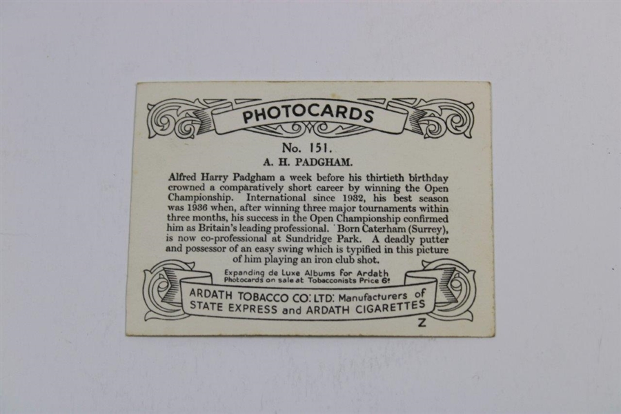 A. H. Padgham Ardath Tobacco Co. Photocards Card No. 151
