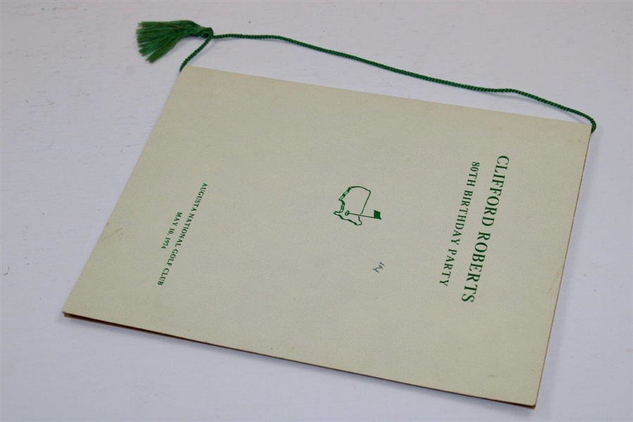1974 Augusta National Golf Club's Clifford Roberts' 80th Birthday Party Booklet/Menu