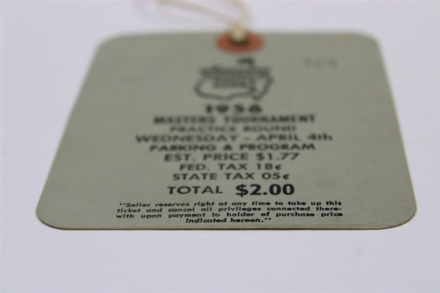 1956 Masters Tournament Wednesday Ticket #729 with Original String