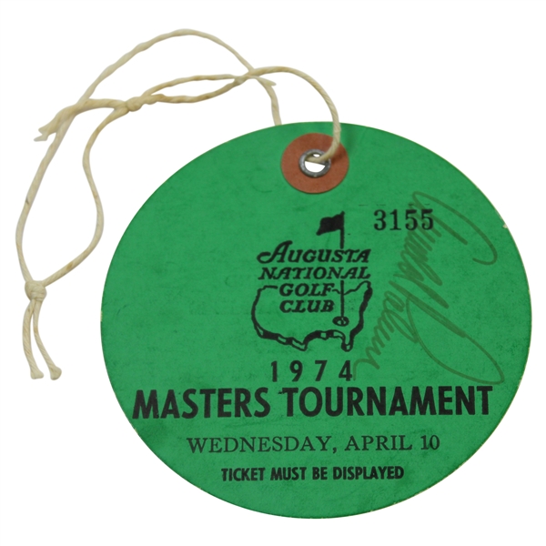 Arnold Palmer Signed 1974 Masters Wednesday Ticket #3155 with Original String JSA ALOA