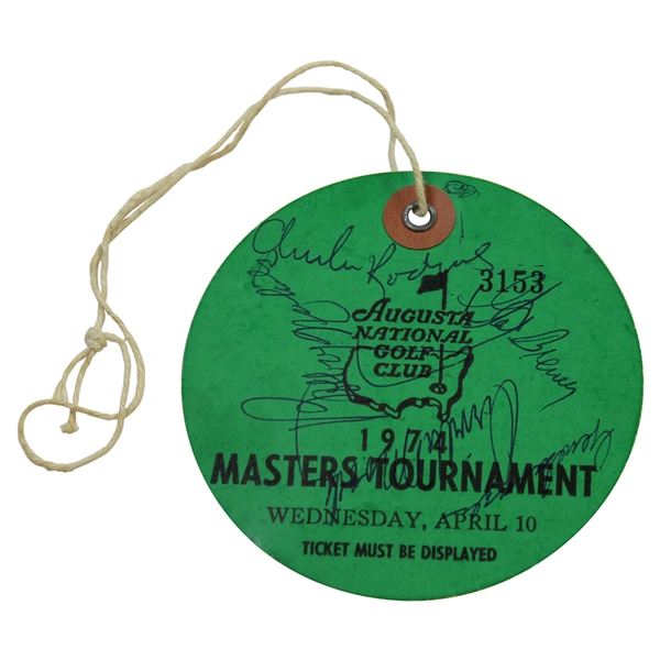 Sarazen, Brewer, & others Multi-Signed 1974 Masters Wednesday Ticket #3153 JSA ALOA