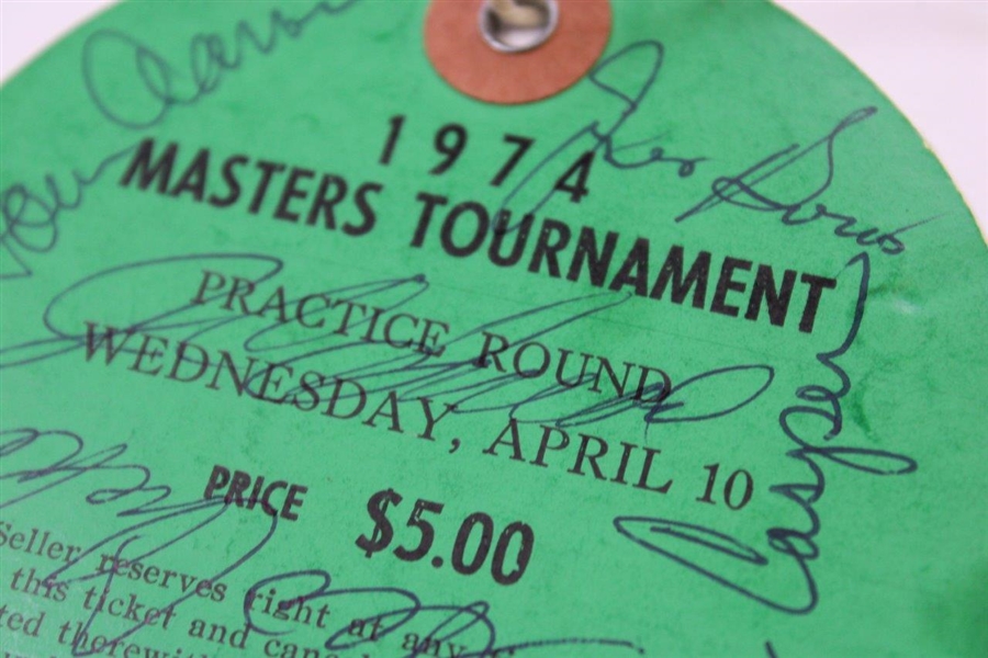 Sarazen, Brewer, & others Multi-Signed 1974 Masters Wednesday Ticket #3153 JSA ALOA