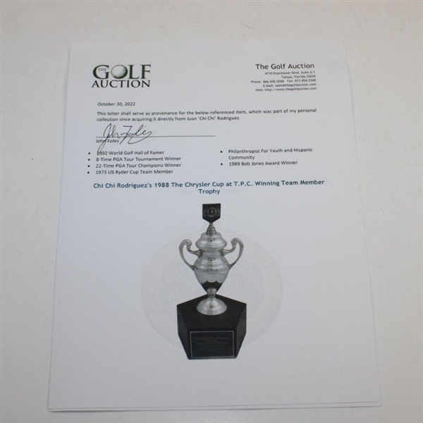 Chi Chi Rodriguez's 1988 The Chrysler Cup at T.P.C. Winning Team Member Trophy