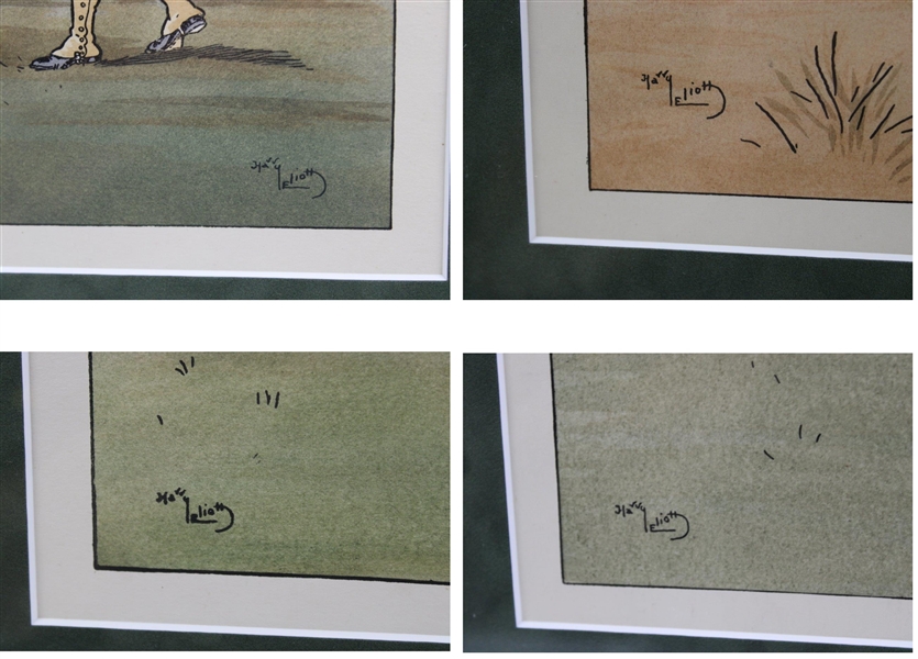 Harry Elliot Green Coat Golfer Holes Putt vs Blue Coat Golfer & Caddies Print - Framed