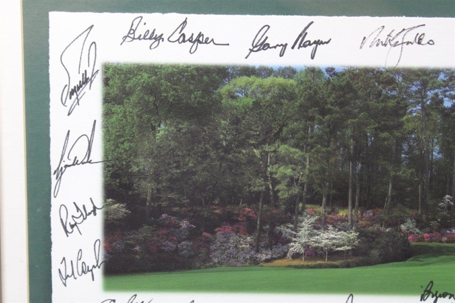 Tiger, Seve, Arnie & 25 other Masters Champions Dinner Signed Ltd Ed Hole #13 Print - Framed JSA ALOA