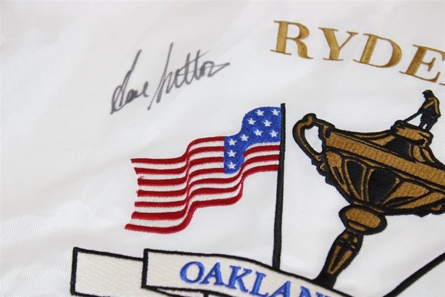 Captains Hal Sutton & Bernhard Langer Signed Oakland Hills Ryder Cup Flag JSA ALOA