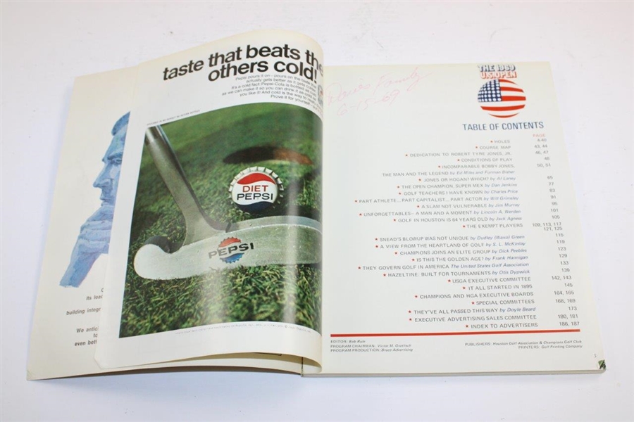 Jimmy Demaret's Personal 1969 US Open at Champions GC Official Program
