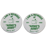 Two (2) I Am A Member of "Arnies Army" 2017 Masters Commemorative White w/Green Pins