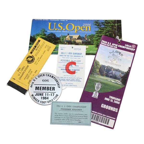 Variety of Winged Foot Golf Club Major Championship Items - Tickets, Guides, Pins & more