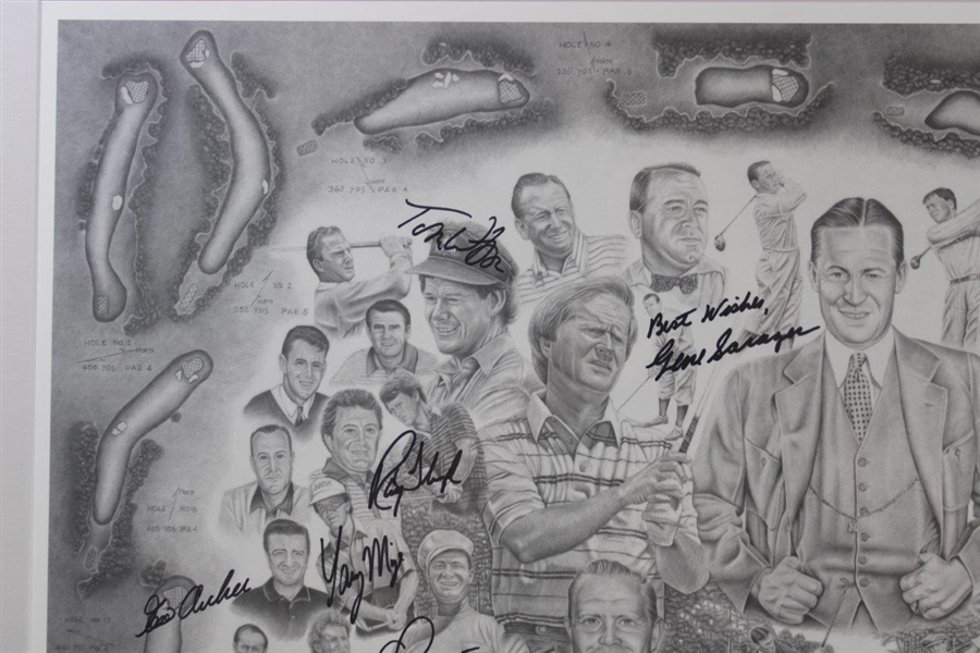 Hogan, Palmer, Seve, Nelson & 20 Others Masters Champs Signed Oversize Lithograph by Michael Marron - Framed JSA ALOA