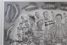 Hogan, Palmer, Seve, Nelson & 20 Others Masters Champs Signed Oversize Lithograph by Michael Marron - Framed JSA ALOA