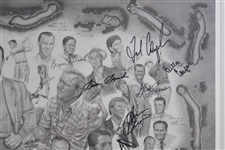 Hogan, Palmer, Seve, Nelson & 20 Others Masters Champs Signed Oversize Lithograph by Michael Marron - Framed JSA ALOA