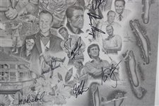 Hogan, Palmer, Seve, Nelson & 20 Others Masters Champs Signed Oversize Lithograph by Michael Marron - Framed JSA ALOA