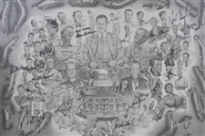Hogan, Palmer, Seve, Nelson & 20 Others Masters Champs Signed Oversize Lithograph by Michael Marron - Framed JSA ALOA