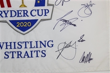 Team USA Signed 2020 Ryder Cup at Whistling Straits Embroidered White Flag JSA ALOA