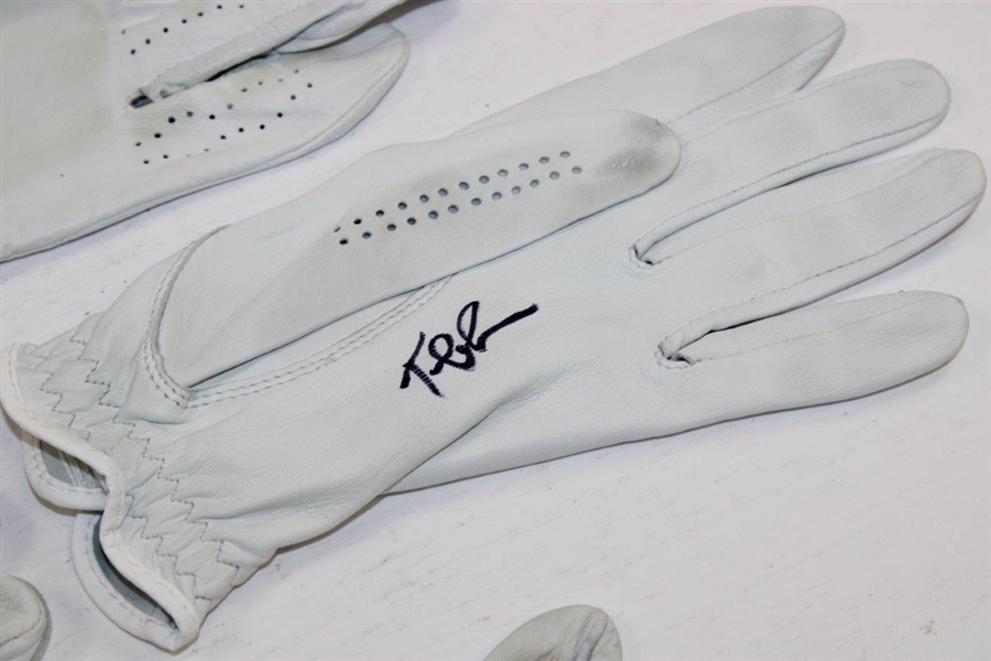 Finau, Reed, Lehman & Furyk Signed Tournament Used Golf Gloves JSA ALOA