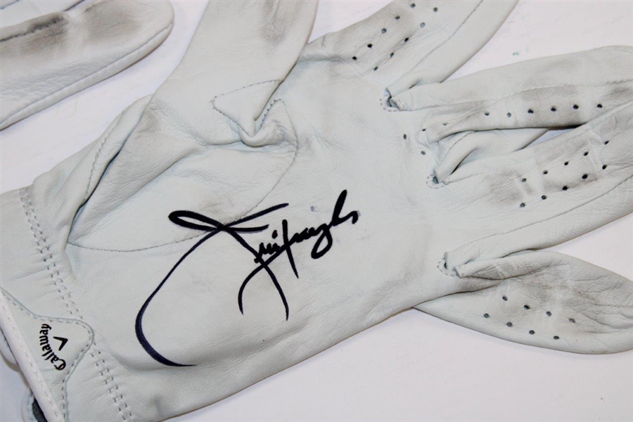 Finau, Reed, Lehman & Furyk Signed Tournament Used Golf Gloves JSA ALOA