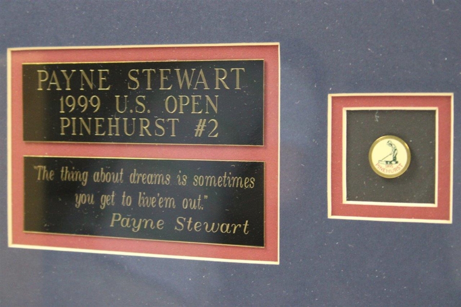 Payne Stewart Signed Cut with Photo, Card & Nameplates Display - Framed JSA ALOA