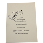 Angel Cabrera Signed 2009 Masters Chairmans Cocktail Buffet Menu - Night of Win! JSA ALOA