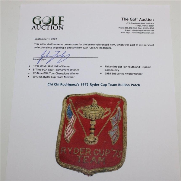 Chi Chi Rodriguez's 1973 Ryder Cup Team Bullion Patch