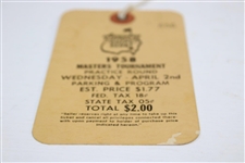 1958 Masters (Arnie ‘s First Win) Tournament Wednesday Ticket #656 with Original String