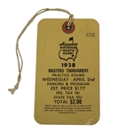 1958 Masters (Arnie ‘s First Win) Tournament Wednesday Ticket #656 with Original String