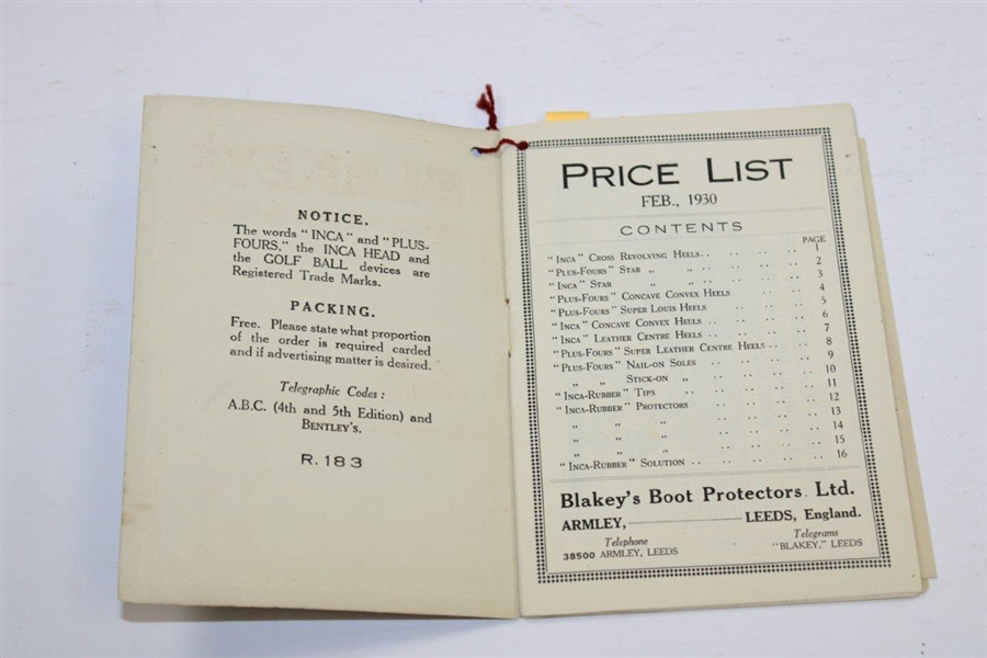 1930 Blakey's Inca-Rubbers Trade Price List Booklet - February